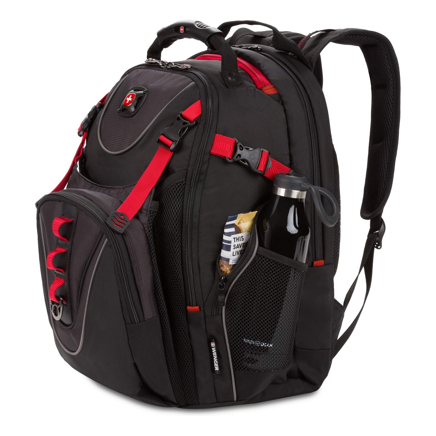 Wenger Maxxum Laptop Backpack, Fits 16 Inch Laptop, Men's and Women's, Black/Red