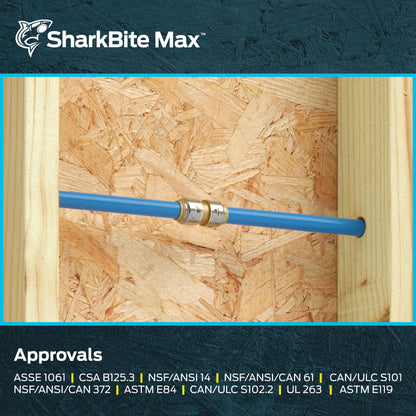 SharkBite Max 1/2 Inch Coupling, Push to Connect Brass Plumbing Fitting, PEX Pipe, Copper, CPVC, PE-RT, HDPE, UR008A