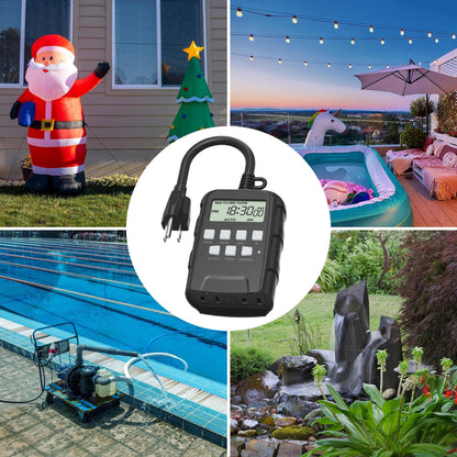 BN-LINK 7 Day Outdoor Heavy Duty Digital Programmable Timer, 125VAC, 60Hz, Dual Outlet, Weatherproof, Heavy Duty, Accurate for Lamps Ponds Christmas Lights 1875W 1/2HP ETL Listed