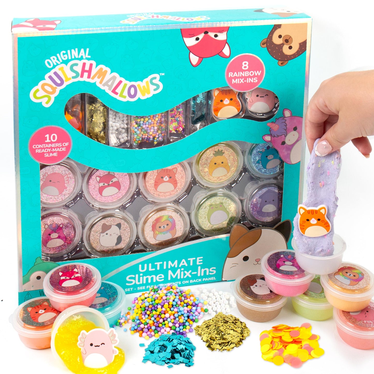 Squishmallows Ultimate Slime Mix'Ins, 10-Pack, Glitter & Cloud Slime, 8 Fun Add Ins, Pre-Made for Kids, Crunchy, Bulk, Great 6 Year Old Toys, Super Soft Sludge Toy