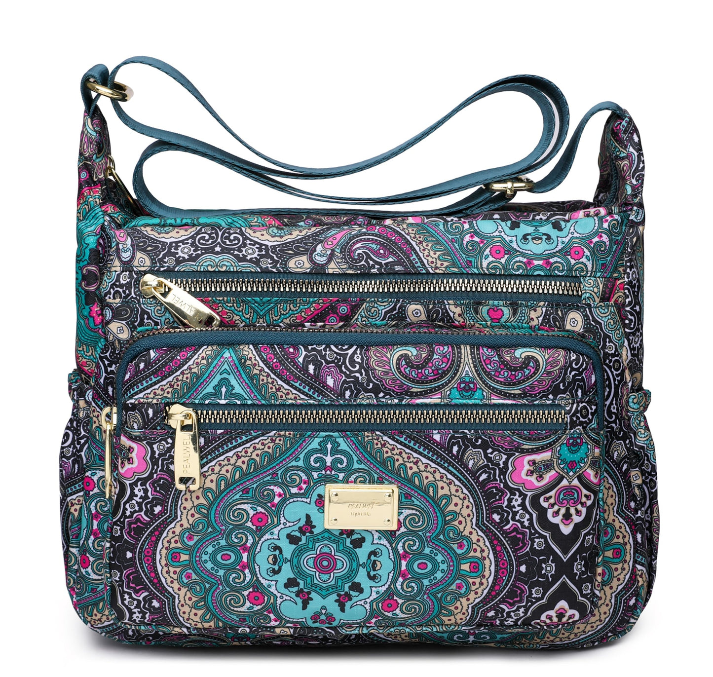 Pealwel Women Shoulder Handbag Roomy Multiple Pockets Bag Ladies Crossbody Purse Tote Top Handle Satchel(SS-Black&Blue)