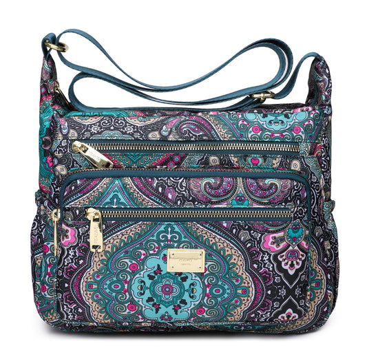 Pealwel Women Shoulder Handbag Roomy Multiple Pockets Bag Ladies Crossbody Purse Tote Top Handle Satchel(SS-Black&Blue)