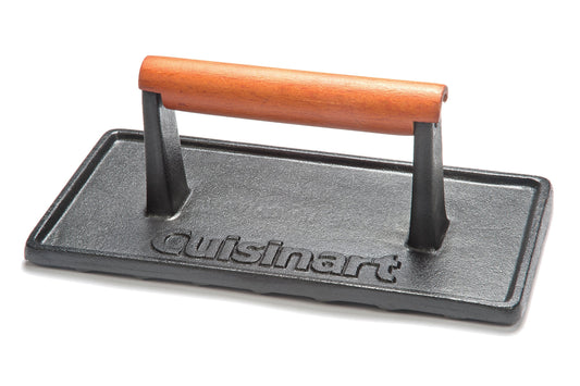 Cuisinart Cast Iron Grill Press with Wooden Handle, Heavy Duty Nonstick Rectangle Burger Press with Wood Handle, Perfect Grill Accessory for Steak, Bacon, Paninis and More