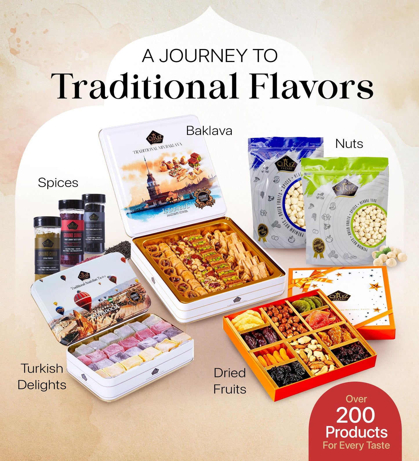 Cerez Pazari Baklava Pastry Gift Set - Turkish Baklava Pastry With Nuts & Spices - Baklava Gift Box From Turkey - Pastry, Halal Snacks - Assorted 45-48 Pieces Per Metal Dessert Box - 1.32 lbs