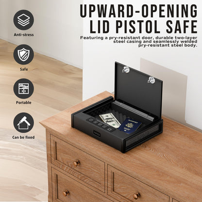 RPNB Gun Safe for Handgun, Pistol Safe with Fingerprint and Digital Keypad, Quick Access Biometric Handgun Safes for Home Nightstand Bedside, Gun Lock Box for 2 Pistols and More