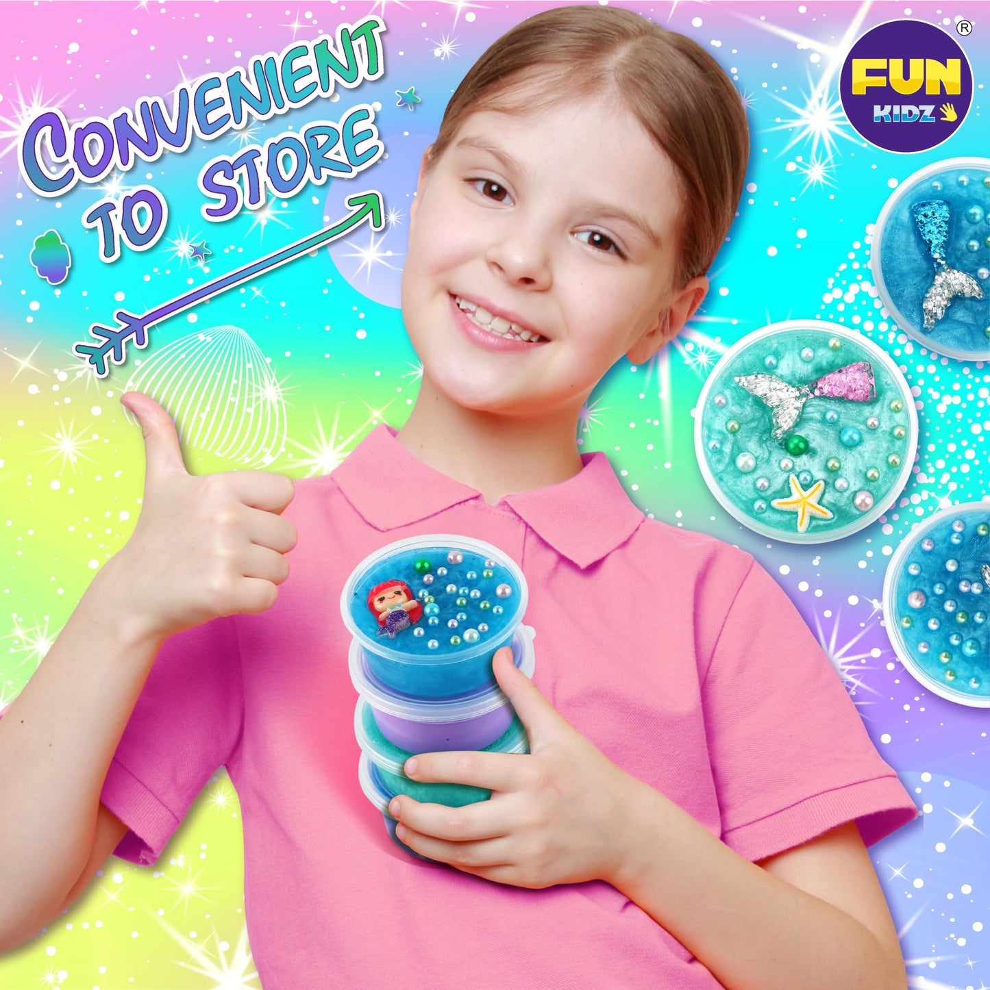 Summer Gift Mermaid Slime Kit for Girls, FunKidz Shimmer Slime Making Kit for Kids Age 8-12 DIY Soft Glitter Glossy Metallic Slime Toy