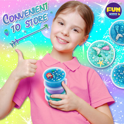 Summer Gift Mermaid Slime Kit for Girls, FunKidz Shimmer Slime Making Kit for Kids Age 8-12 DIY Soft Glitter Glossy Metallic Slime Toy