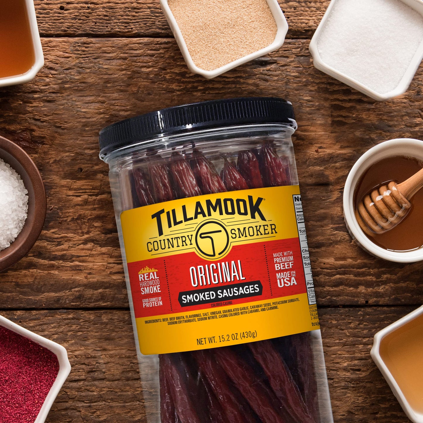Tillamook Country Smoker Real Hardwood Smoked Sausages, Original Beef, 15.2 Ounce Tall Jar, 20 Count