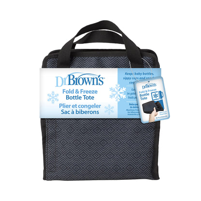 Dr. Brown's Fold & Freeze Bottle Tote, Travel Baby Bottle Insulated Cooler Bag, Store Up to 6 Baby Bottles, Black, BPA Free