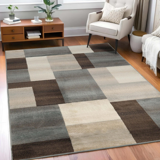 Superior Indoor Area Rug, Jute Backing, Modern Plush Rugs for Entryway, Living Room, Kitchen Floors, Bedroom, Hallway, Office Floor Cover, Color Block Rugs, Clifton Collection, 4' x 6', Grey