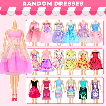 130 Pcs Doll Clothes and Accessories Kit, Including 4 Princess Gowns 8 Fashion Dresses 3 Tops 3 Pants 2 Bikini Swimsuits 20 Shoes 20 Accessories and Hangers for 11"-12" Dolls