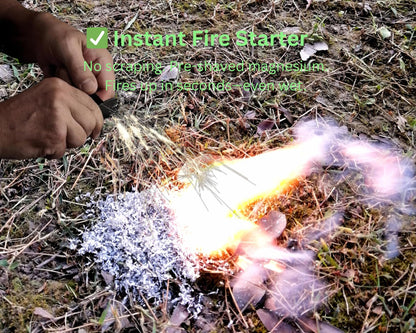Emergency Magnesium Fire Starter Kit – 6 Bags of Pure Magnesium Shavings + Ferro Rod with 2000 or More Strikes in Waterproof Tin Box – Survival Tool for Camping, Bushcraft, Outdoor, Hiking