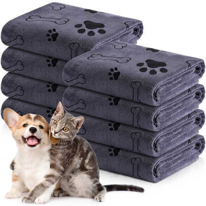 Chumia 8 Pcs Dog Towels for Drying Dogs Cats Pet Towels Bulk Puppy Microfiber Quick Drying Paw Bath Bathing Supplies Absorbent for Medium Pets(Gray,18 x 28 Inch)