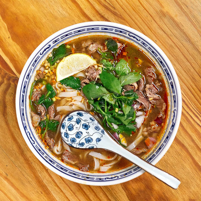 Ceramic Asian Soup Spoons, Easy to Hold, Long Handle Perfect Depth Spoon Set for Japanese Ramen Noodles, Chinese Dumpling, Pho, Miso, Wonton, Dishwasher Safe -Set of 4 - Blue