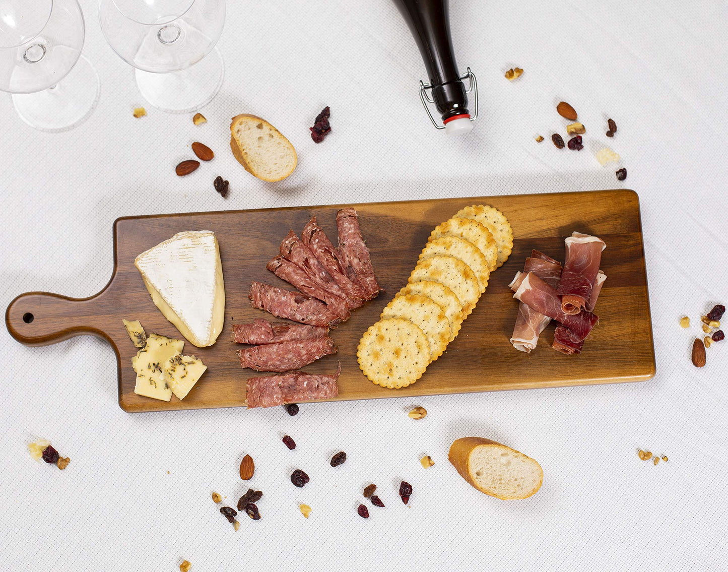 BIRDROCK HOME Acacia Wooden Serving Board with Handle - Long Charcuterie Tray for Party Cheese, Meat, Fruit & Bread Display - Decorative Food Platter for Kitchen - Natural Wood - Espresso, 23”