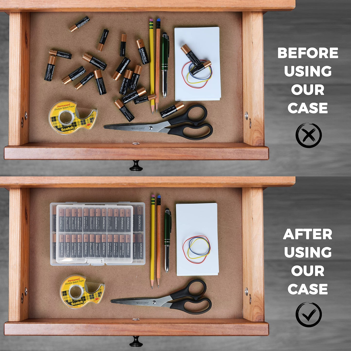 GlossyEnd Set of 4 - Two AA and Two AAA Battery Storage Box, Battery Storage Case Holder, Clear. Each Case Stores 48 Batteries