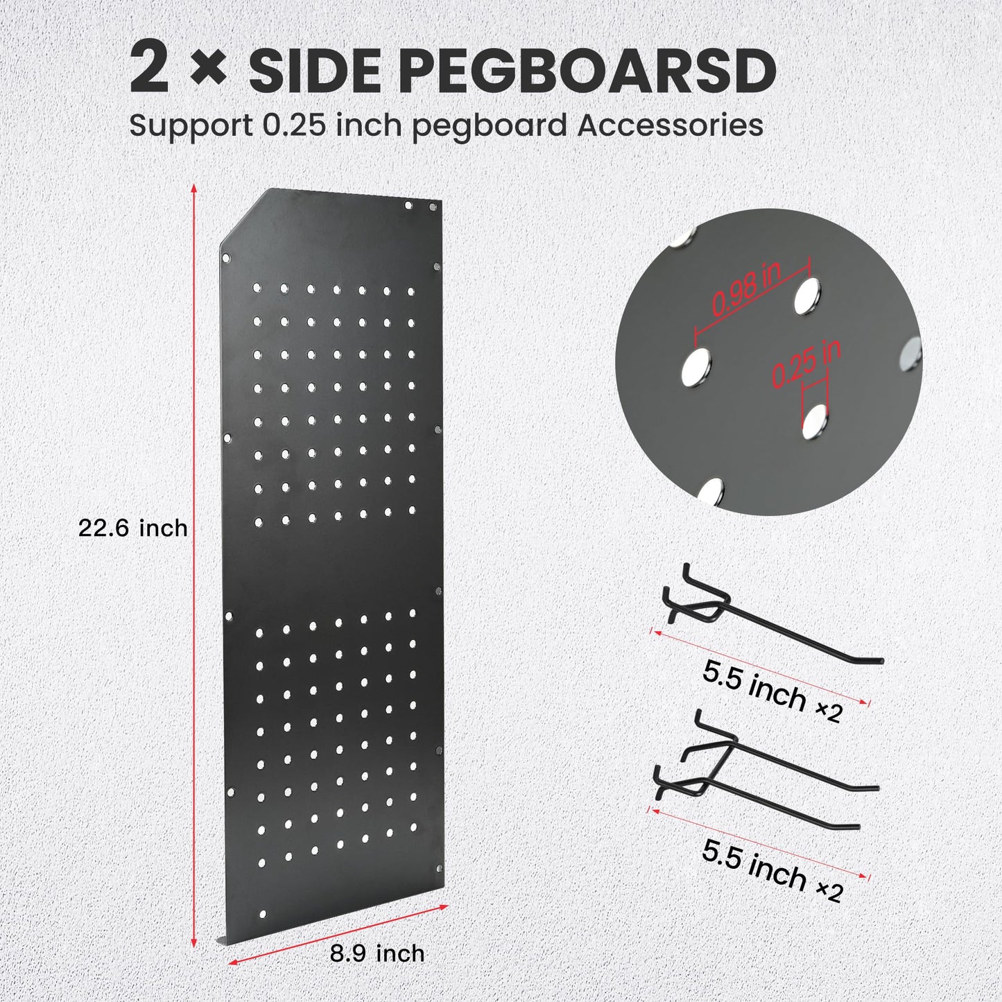 TRZZ Power Tool Organizer Wall Mount, 5-Layer Charging Station with 8 Outlets, 6 Drill Holders, 2 Side Pegboards, and Drill Bit Rack for Garage, Workbench, and Workshop (Black)