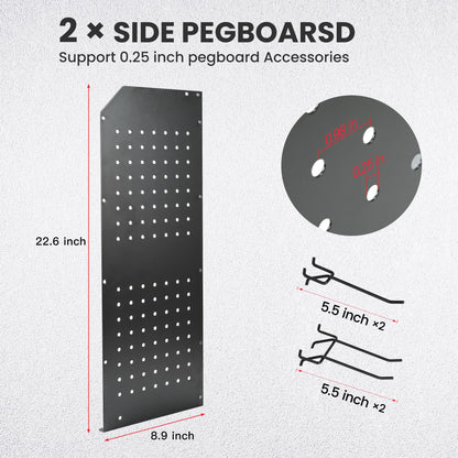 TRZZ Power Tool Organizer Wall Mount, 5-Layer Charging Station with 8 Outlets, 6 Drill Holders, 2 Side Pegboards, and Drill Bit Rack for Garage, Workbench, and Workshop (Black)