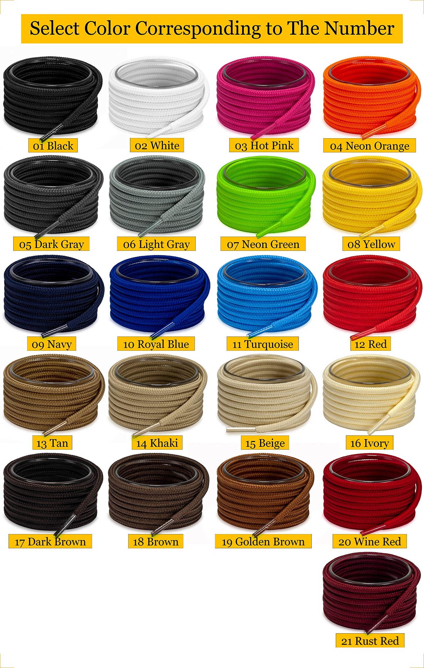 Shoemate Solid Color Round Shoe Laces for Sneakers, Boots and Athletic Shoes, Shoe Strings, Black, 48"(122cm) 4-Hei ROD-122-4