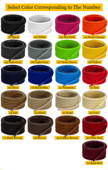 Shoemate Solid Color Round Shoe Laces for Sneakers, Boots and Athletic Shoes, Shoe Strings, Black, 48"(122cm) 4-Hei ROD-122-4