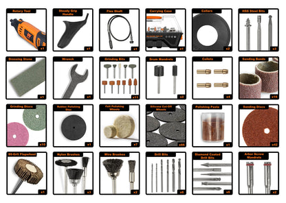 WEN 23190 1.3-Amp Variable Speed Steady-Grip Rotary Tool with 190-Piece Accessory Kit, Flex Shaft, and Carrying Case, Multicolor