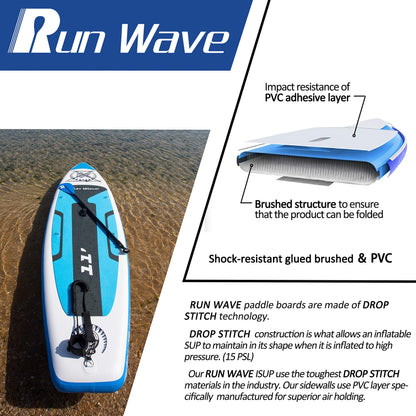 Run Wave Inflatable Stand Up Paddle Board 11'×33''×6''(6'' Thick) Non-Slip Deck with Premium SUP Accessories | Wide Stance, Bottom Fins for Surfing Control | Youth Adults Beginner (Kohala Blue)