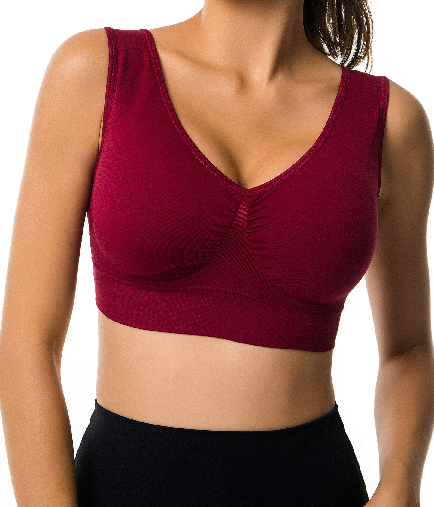 Cabales KINYAOYAO Women's 3-Pack Seamless Wireless Sports Bra with Removable Pads Navy-Blue-Wine