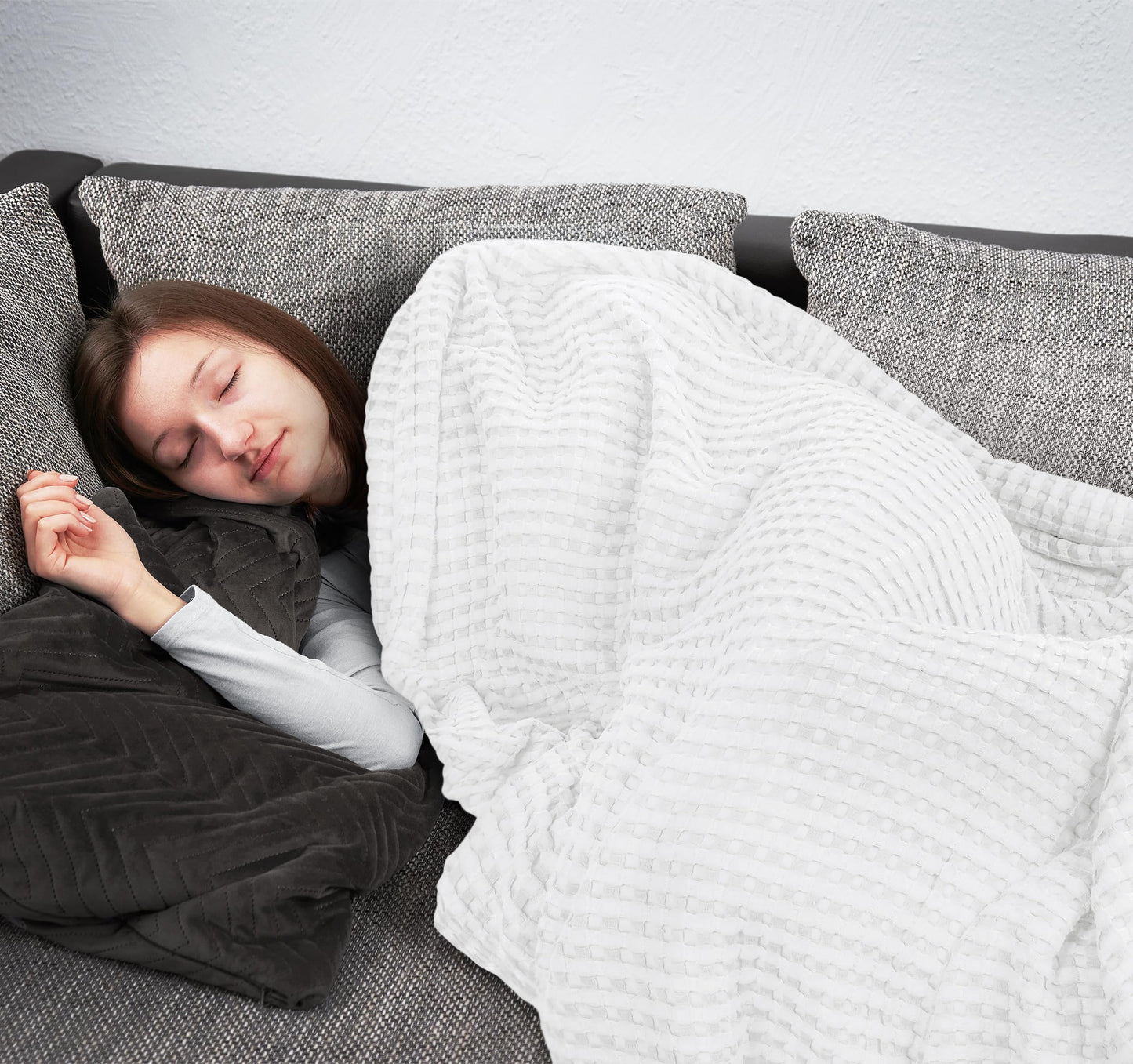 Utopia Bedding White 100% Cotton Waffle Blanket 300 GSM [Queen - 90x90 Inch] Soft Lightweight Breathable Bed Blanket for All Season