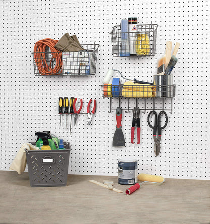 Spectrum Pegboard & Wall Mount Wire Basket Extra Large (Industrial Gray) - Storage & Organizer for Garage, Tools, Shed, Home, Work Bench, Crafts, & More
