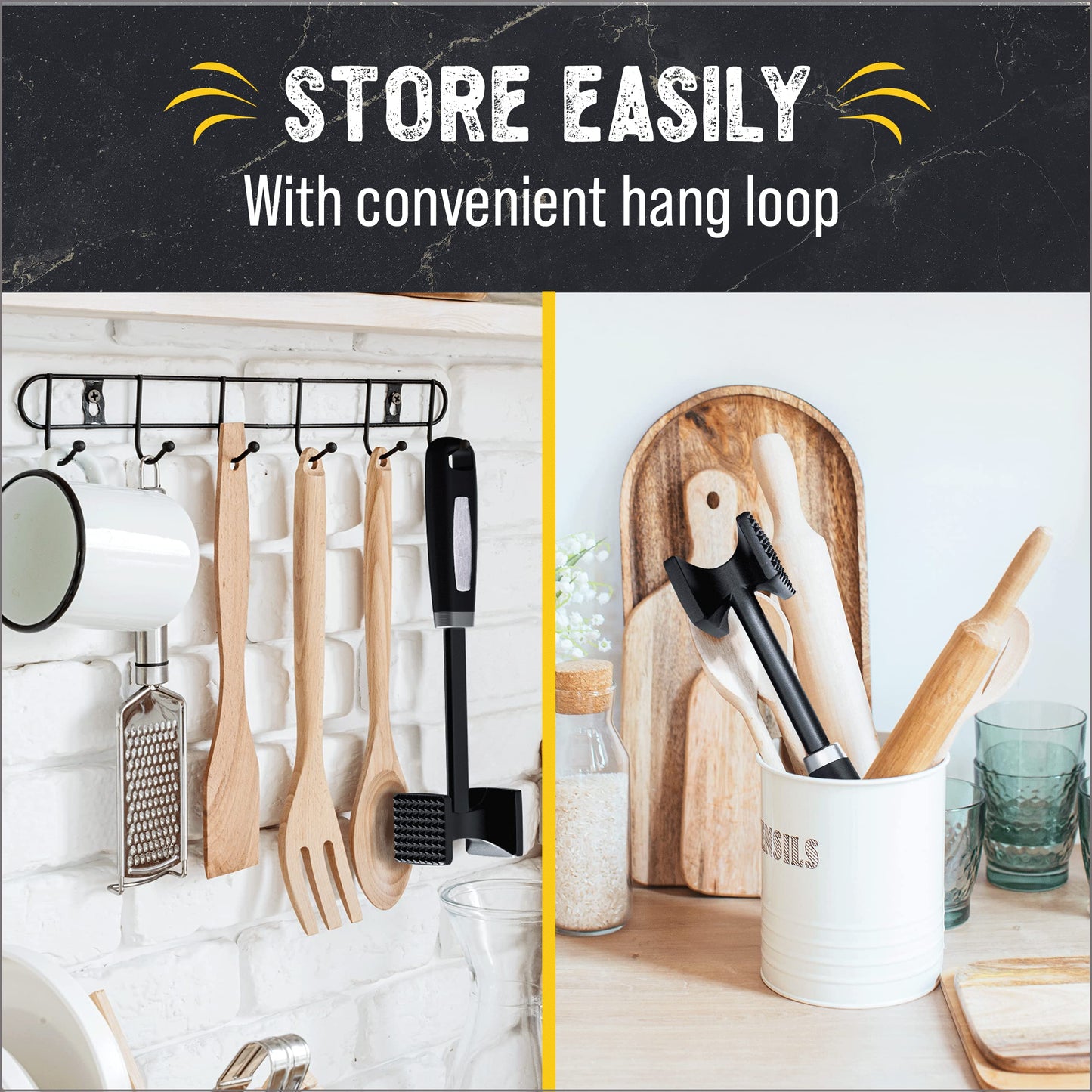 ﻿﻿Checkered Chef Meat Tenderizer Tool - Dishwasher Safe Metal Kitchen Mallet for Tenderizing Chicken, Beef, Pork & Nuts with Non-Slip Grip