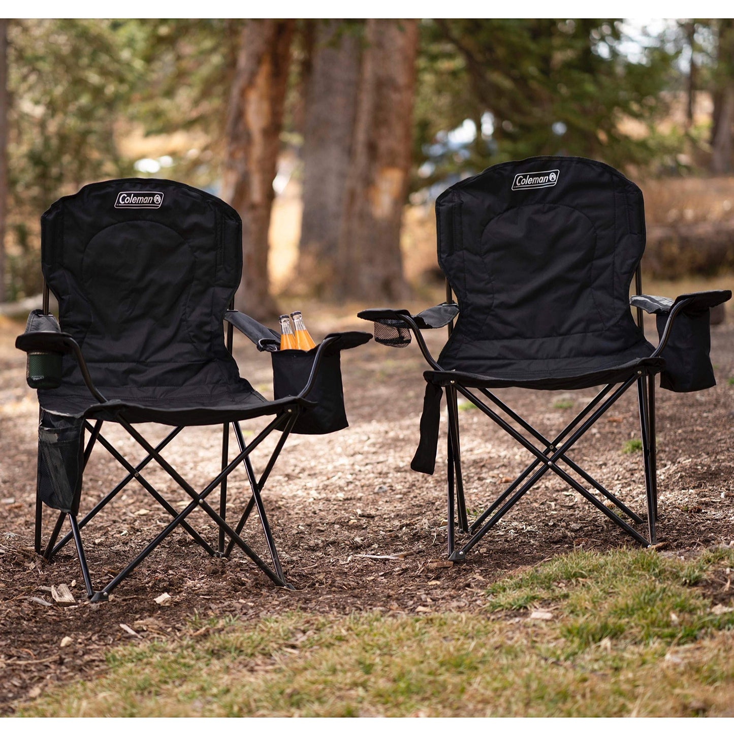 Coleman Portable Camping Chair with 4-Can Cooler, Cushioned Seat & Back with Side Pockets & Cup Holder, Carry Bag Included, Great for Camping, Tailgating, Firepits, Patio, & More