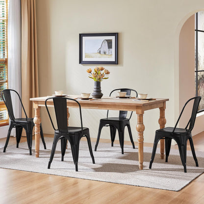 Yaheetech Metal Dining Chairs Set of 4, Industrial Stackable Kitchen Chairs with Back for Dining Room/Restaurant/Bistro/Patio, Indoor & Outdoor Use, Matte Black