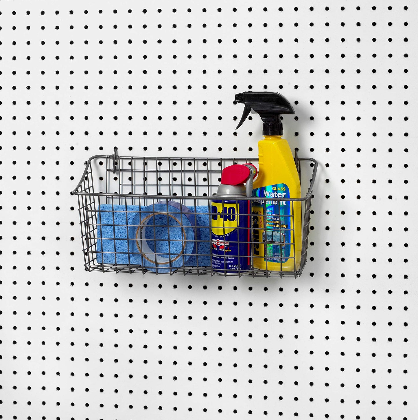 Spectrum Pegboard & Wall Mount Wire Basket Extra Large (Industrial Gray) - Storage & Organizer for Garage, Tools, Shed, Home, Work Bench, Crafts, & More