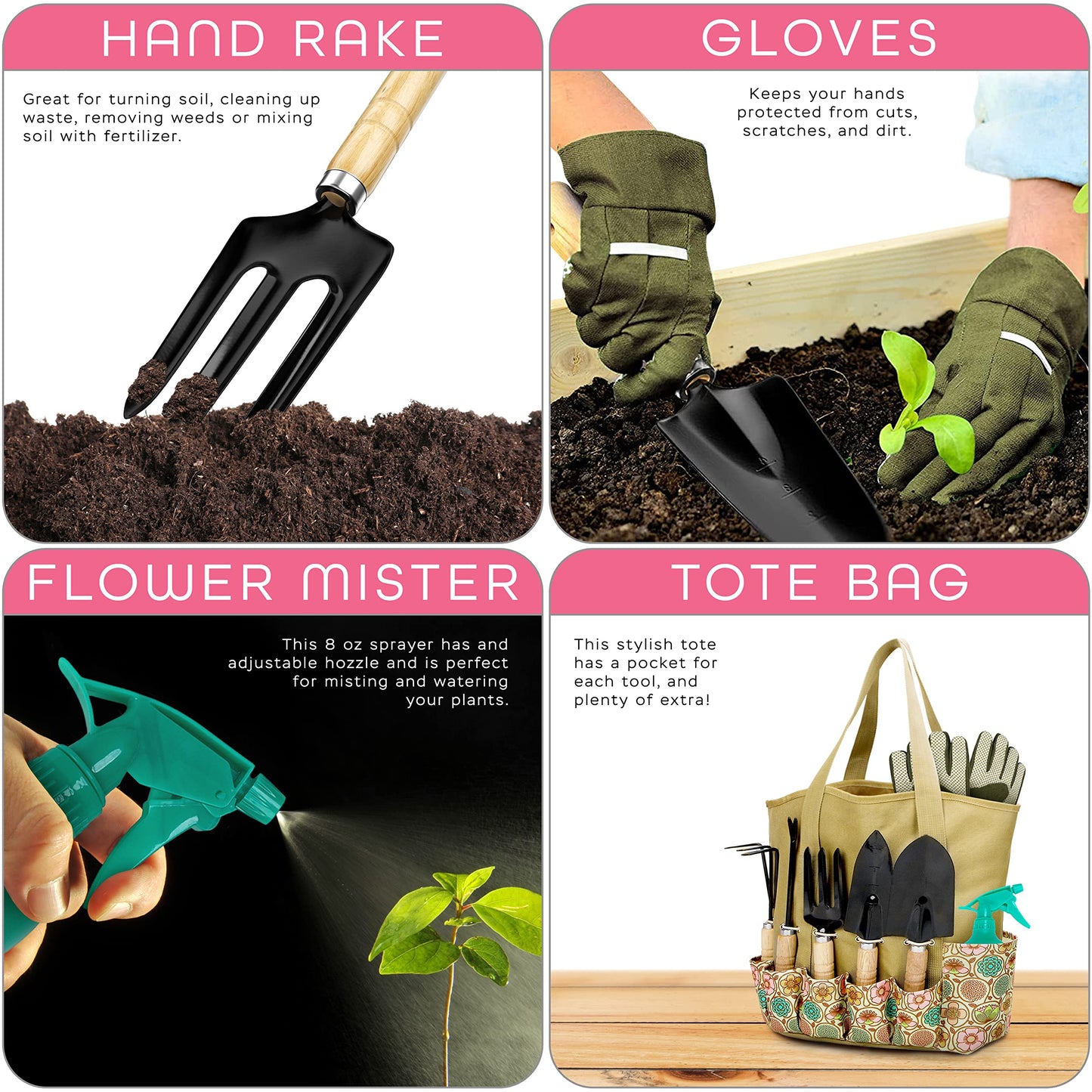scuddles Gardening Tools for Women Stainless Steel Gardening Tools - Gardening Kit Garden Tools for Women Includes Shovel Trowel Fork Rake Gardening Gloves Perfect Gardening Gifts