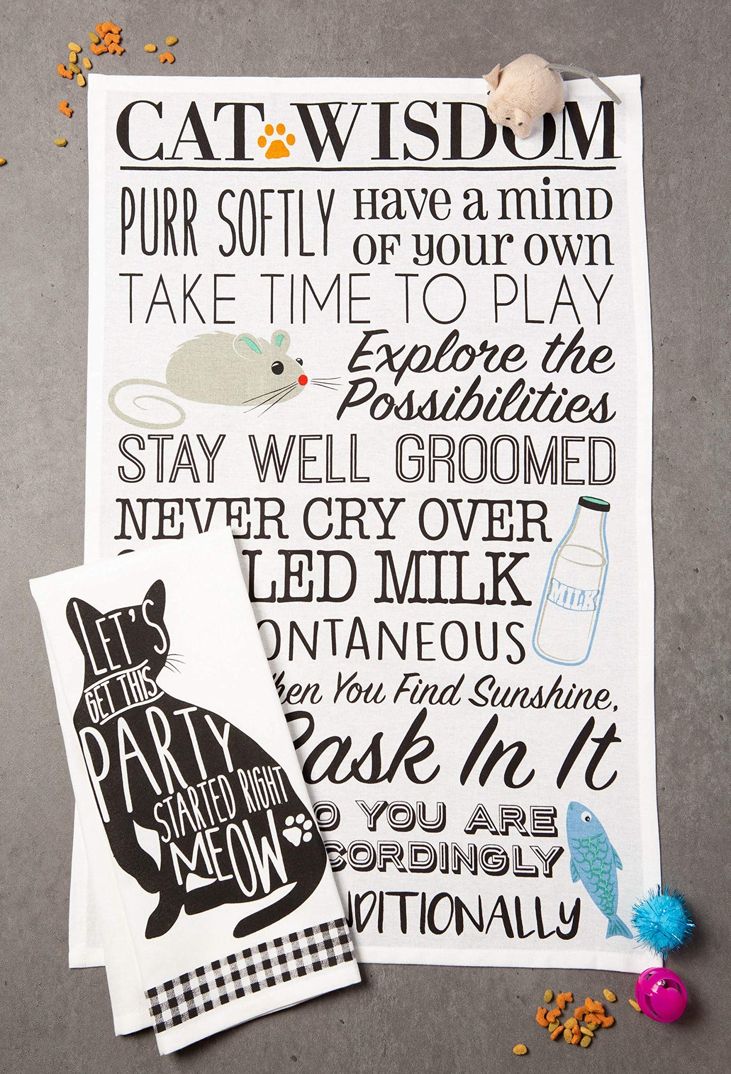 DII Everyday Pets Kitchen Collection Absorbent Dishtowel Set, 18x28, Cat Print, 3 Count