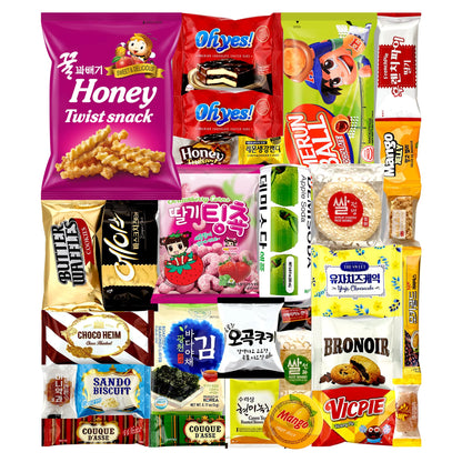 Dagaon Favorite Korean Snack Box 30 Count - Appetizing Gift and Care Package for any occasions and everyone. Variety of Korean Treats Including Top Picked Chips, Biscuits, Cookies, Pies, Candies.