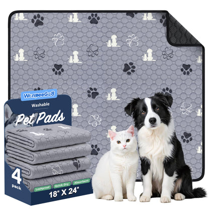 WanpeeGoo Washable Pee Pads for Dogs, 4 Pack Absorbent Reusable Training Dog Pads Pet Puppy Pads, Non-Slip Potty Pads for Whelping, Playpen, Crate, Bed, Grey 18"x24"