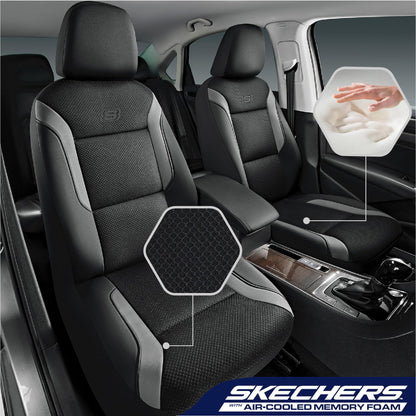 Skechers Memory Foam Car Seat Covers, Air Cool Mesh Thick Seat Covers, Gray Two Front Car Seat Protector, Airbag Compatible, Automotive Comfort & Protection for Most Cars, Van,Trucks, SUV,Grey