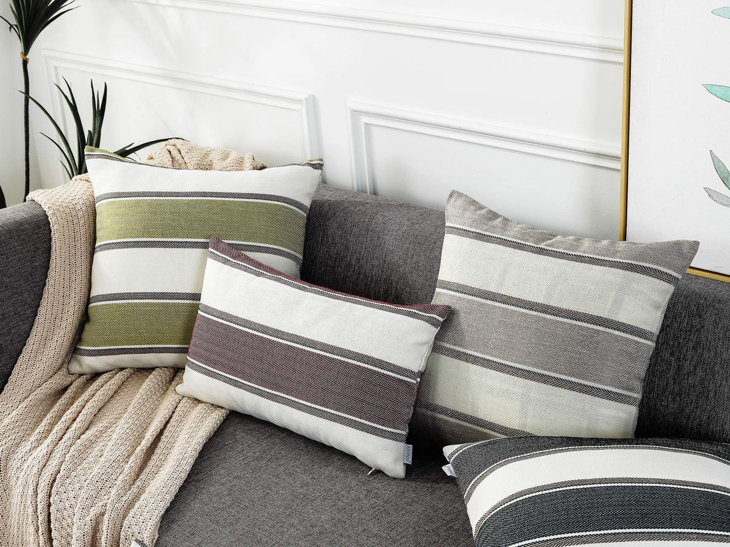 AmHoo Pack of 2 Farmhouse Linen Throw Pillow Cover Cushion Stripe Decoration Buffalo Retro Pillowcase with Hidden Zipper for Sofa Bedroom Car 24 x 24 Inch Blue