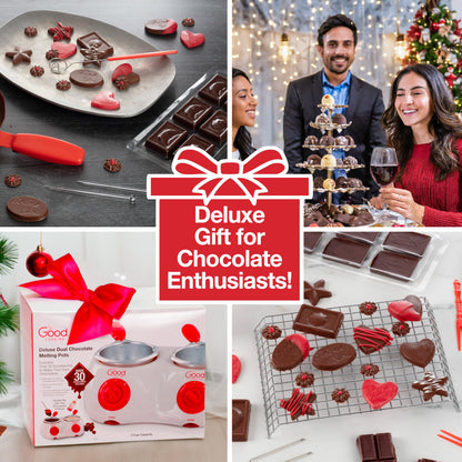 Dual Electric Chocolate Melting Pot Set- Halloween Candy Bar Making or Fondue Fountain Kit w/ 30 Bonus Accessories-Dip, Drizzle & Decorate Strawberries, Marshmallow, Snacks- Party Appetizers Desserts