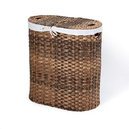 Seville Classics Premium Handwoven Portable Laundry Bin Basket with Carrying Handles, Household Storage for Clothes, Linens, Sheets, Mocha Brown, Oval Hamper
