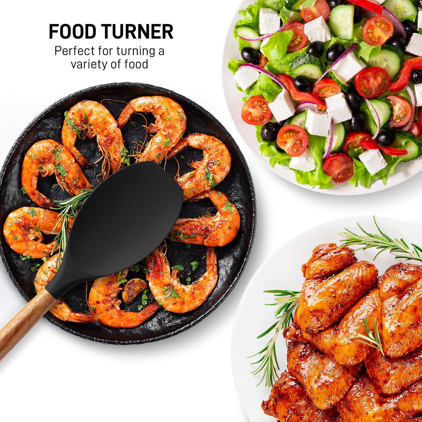 Zulay Kitchen Non-Stick Cooking Utensils Set with Authentic Acacia Wood Handles – 5-Piece Durable & Stylish Silicone Kitchen Utensils Set – Heat Resistant to 464°F – Black