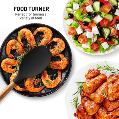 Zulay Kitchen Non-Stick Cooking Utensils Set with Authentic Acacia Wood Handles – 5-Piece Durable & Stylish Silicone Kitchen Utensils Set – Heat Resistant to 464°F – Black