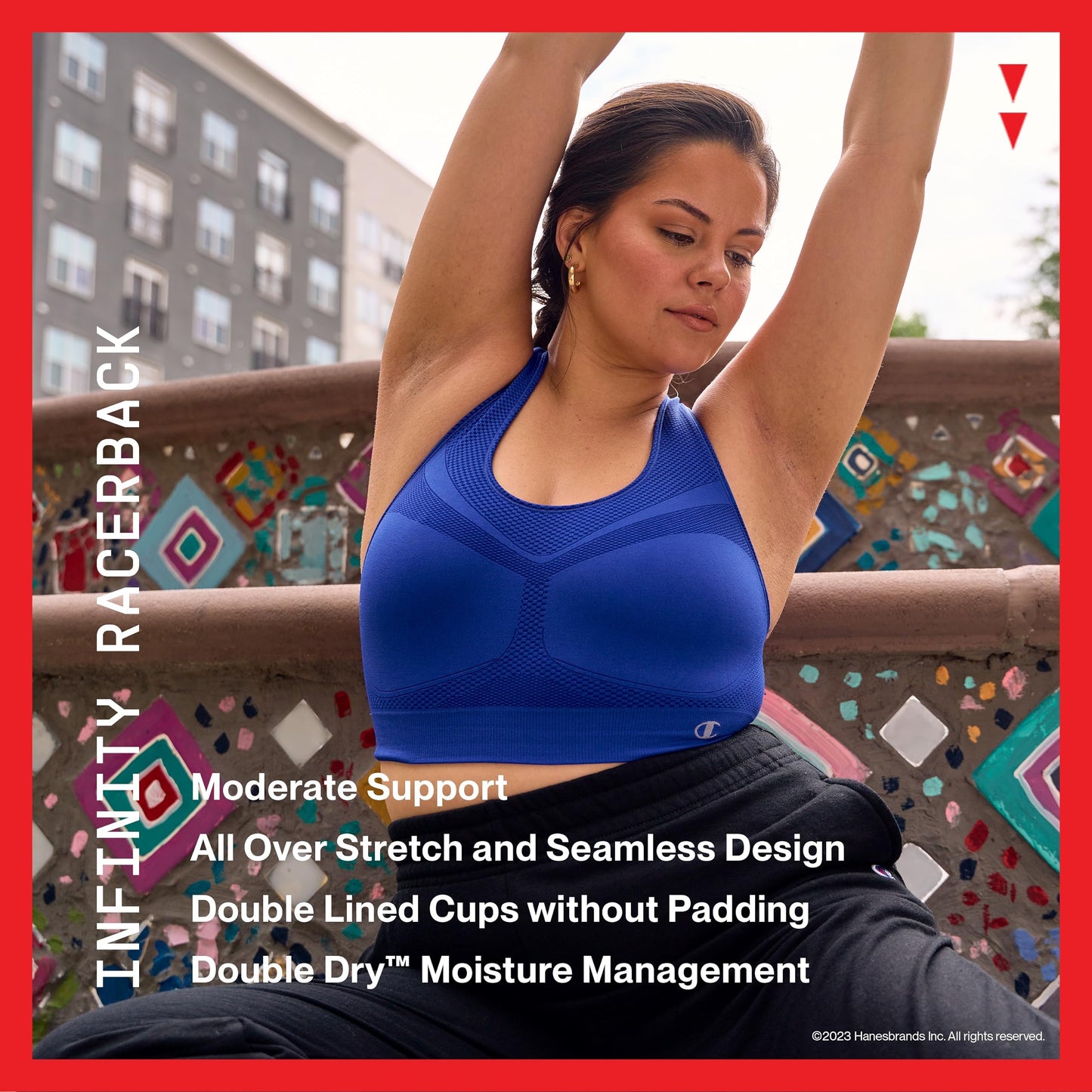 Champion Women's The Infinity Racerback Sports Bra, Moderate Support, Seamless, Moisture Wicking, White, Medium