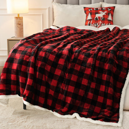 BEAUTEX Christmas Sherpa Fleece Throw Blanket, Super Soft Warm Buffalo Plaid Plush Blankets and Throws, Warm Winter Cozy Fuzzy Blanket for Couch Sofa Bed (Red, 50" x 60")