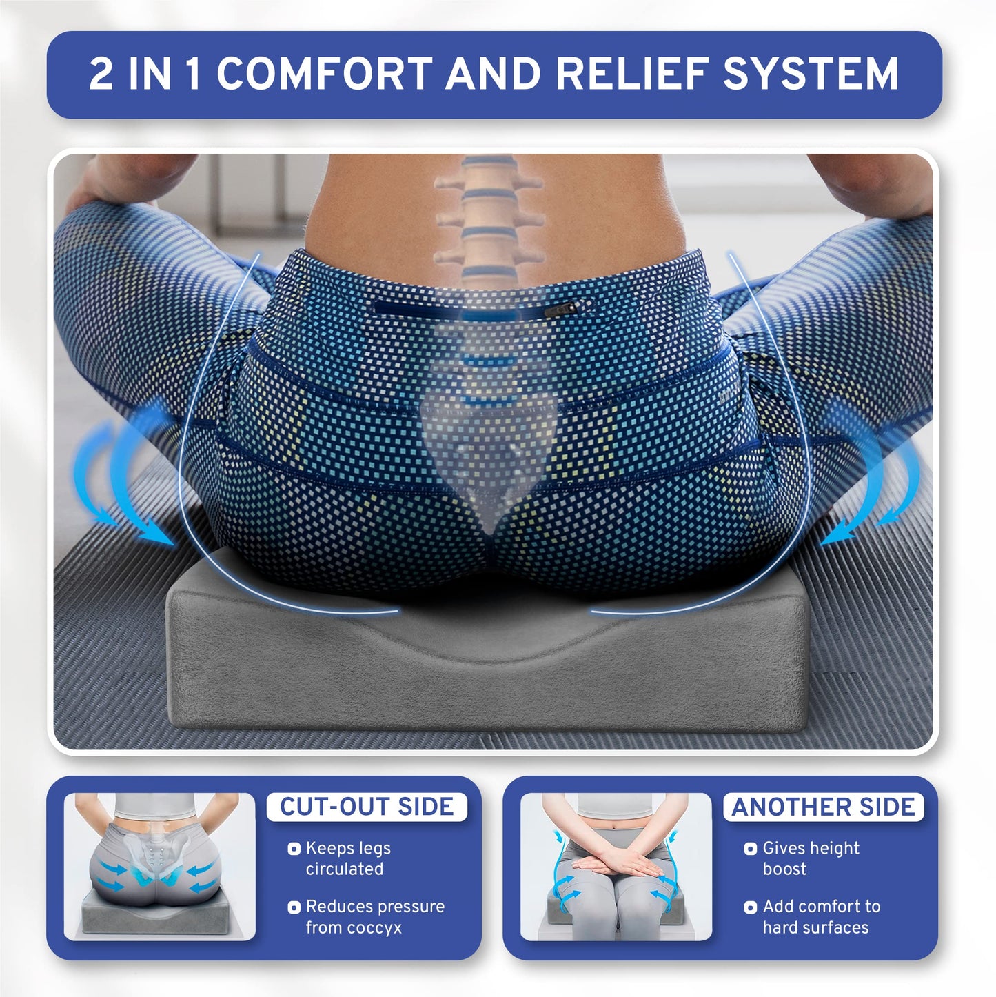 Wedge Car Height Booster Seat Cushion - Office Chair Cushion - Memory Foam Tailbone Pain Relief Cushion for Driving, Office, Gaming Chair - Orthopedic Lower Back, Tailbone, Coccyx, HIPS Support