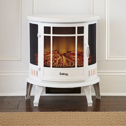 e-Flame USA Regal Freestanding Electric Fireplace Stove - 3-D Log and Fire Effect (White)
