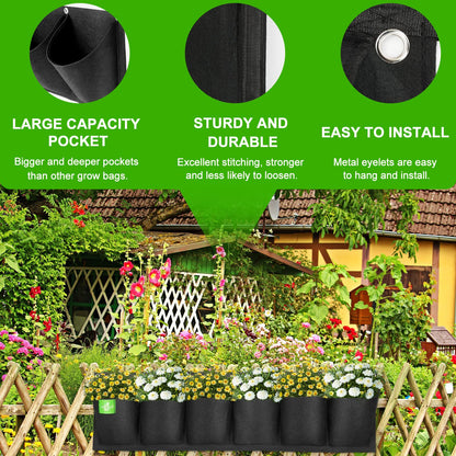 ANGTUO 6 Pockets Hanging Planters for Outdoor Plants, One Pack Wall Planter Vertical Garden, Hanging Plant Holder for Railing, Balcony, Fence