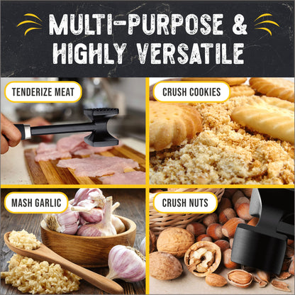 ﻿﻿Checkered Chef Meat Tenderizer Tool - Dishwasher Safe Metal Kitchen Mallet for Tenderizing Chicken, Beef, Pork & Nuts with Non-Slip Grip