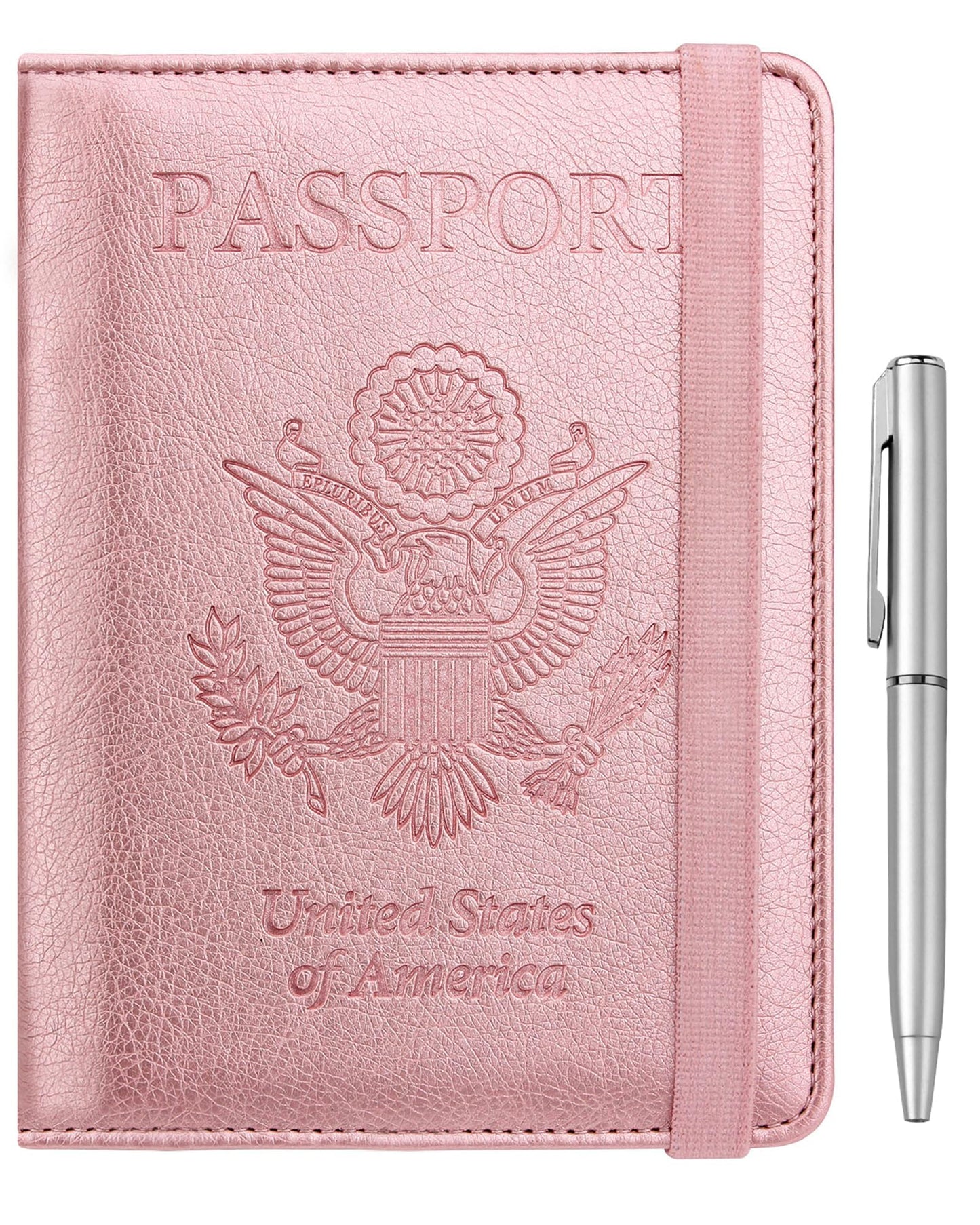 WALNEW Passport Holder for Travel, RFID Passport Cover Wallet for Women Men, PU Leather Passport Book Card Holder Case with Pen, Travelling Essentials for Flying